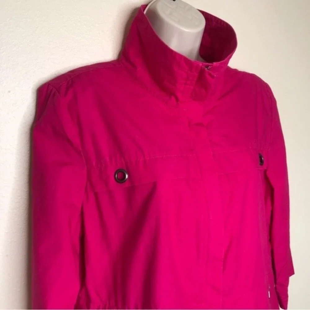 Chicos Bright Pink 3/4 Sleeve Convertible Collar Jacket Ripstop Women Medium